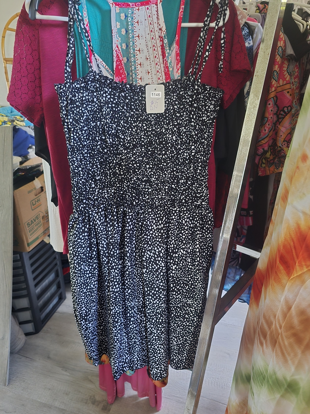 Black & White Polka Dot Smocked Sundress
